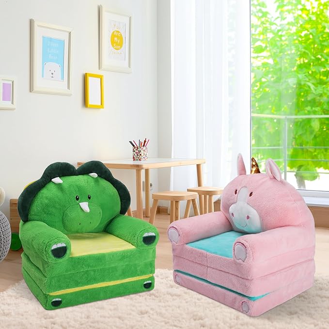 Foldable Kids Couch Toddler Backrest Armchair 2 In 1 Flip Open Sofa Bed for Chidren, Cartoon Comfy Soft Kids Chair, Steady Lightweight Toddlers Sofa Bed for Bedroom Livingroom Playroom Unicorn