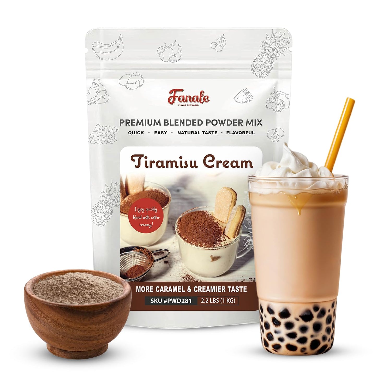 Fanale Premium Tiramisu Bubble Tea Flavoring Powder | Perfect for Baking, Smoothies, Desserts and Drinks | Instant Flavoring Powder for Boba Milk Tea- 2.2 Pounds (Pack of 20).