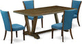 East West Furniture V777VE721-5 5 Piece Dining Set Includes a Rectangle Dining Room Table with V-Legs and 4 Blue Color Linen Fabric Upholstered Parson Chairs, 40x72 Inch, Multi-Color