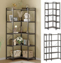 Tohomeor Bookshelf 5 Tier Deformable Corner Bookcase Free Standing Modern Industrial Book Storage Display Book Shelf for Bedroom Living Room Study Room Office (Dark Grey)