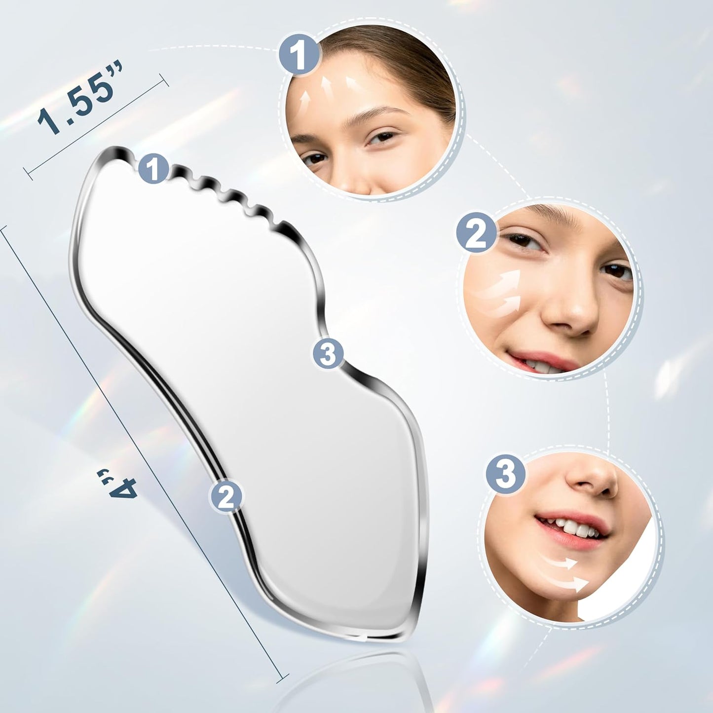 MoHern 2 Pcs Stainless Steel Gua Sha Tool, Gua Sha Facial Tools, Durable GuaSha Tool for Jawline Sculpting, Face Massager, Puffiness Reducing, Skin-Care Gift