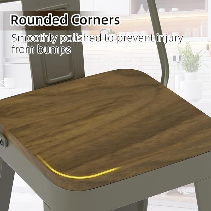 Rusty Bar Stools Set of 4, Metal Bar Stools with Wooden Seat, Modern 26”Counter Height Barstools with Low Back