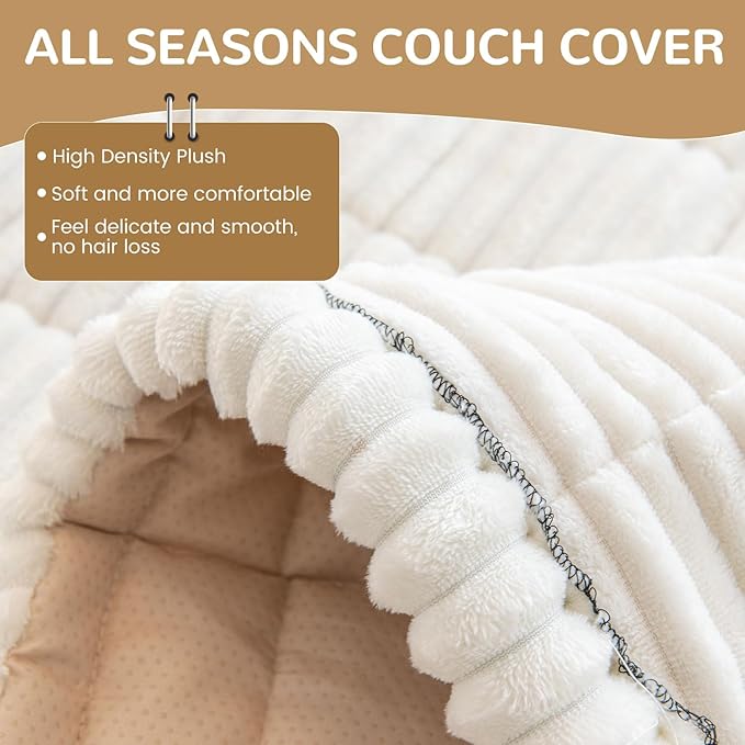 OTOB Couch Cover for Dogs Washable, Non Slip Plush Sofa Covers for 3 Cushion Couch, Fuzzy Pet Friendly Mat Bed Furniture Protector Sofa Slipcover, All Seasons (Cream, 27.6" x 70.9")
