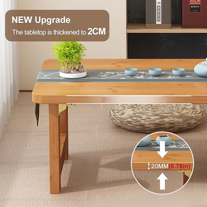 Japanese Floor Sitting Table, Folding Wood Tea Table Chabudai Japanese Coffee Table Low Table for Living Room Home Tatami Office (B 31.5 * 15.7 * 11.8 INCH)