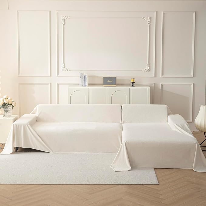 MYSKY HOME White Couch Cover Couch Covers for 3 Cushion Couch Sofa Pet Friendly Sectional Couch Covers L Shape Dog Couch Cover Protector for Sectional Sofa Covers Couch Protector, 91" x 150"