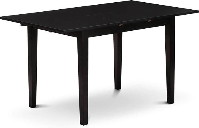East West Furniture NOEN5-BLK-69 5 Piece Kitchen Table & Chairs Set Includes a Rectangle Butterfly Leaf Dining Table and 4 Black Faux Leather Parsons Chairs, 32x54 Inch, Black