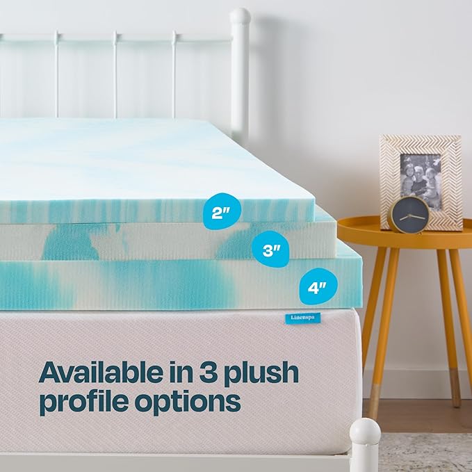 Linenspa 2 Inch Gel Swirl Memory Foam Mattress Topper – Cooling Gel Infused – Pressure Relieving Bed Topper - Mattress Pad – CertiPUR Certified - Full Size