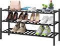 3-Tier Long Black Shoe Rack, Bamboo Wood Shoe Rack for Closet, Entryway & Hallway, Stackable | Functional | Sturdy