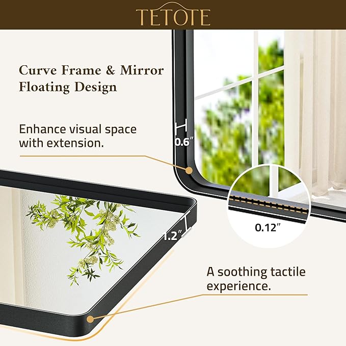 TETOTE Black Framed Mirrors for Bathroom 60 x 28 Metal Framed Bathroom Vanity Mirrors, Tempered Glass, Wall Mounted, Entryway, Bedroom, Living Room(Horizontal/Vertical)