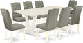 East West Furniture V027EL207-9 9 Piece Dining Room Set Includes a Rectangle Kitchen Table with V-Legs and 8 Gray Linen Fabric Upholstered Parson Chairs, 40x72 Inch, Multi-Color