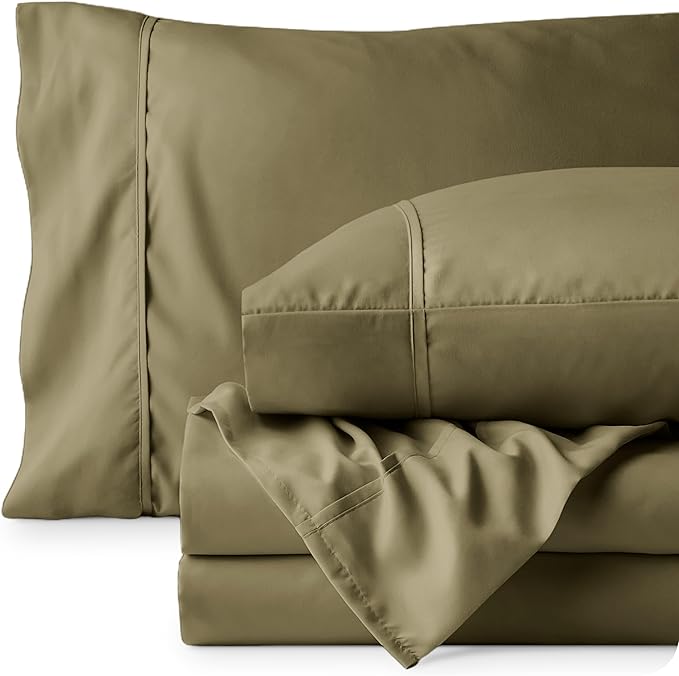 Bare Home Ultra-Soft Twin XL Sheet Set - Luxury 1800 - Hydro-Brushed - Deep Pockets - Easy Fit - 3 Piece Set - Bed-ding Sheets & Pillowcases (Twin XL, Olive)