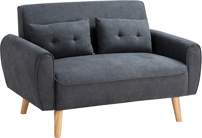 Shintenchi Small Modern Loveseat Couch Sofa, Mid Century Fabric Upholstered 2-Seat Sofa Couch Love Seats Furniture for Small Space, Dark Grey