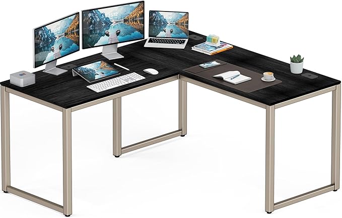 SHW 55 x 60 Inches Commercial-Grade L-Shape Corner Office Computer Desk, Espresso