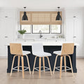 Vienna Modern Counter Height Swivel Bar Stool with White Faux Leather Seat and Patterned Oak Wood Frame Set of 4