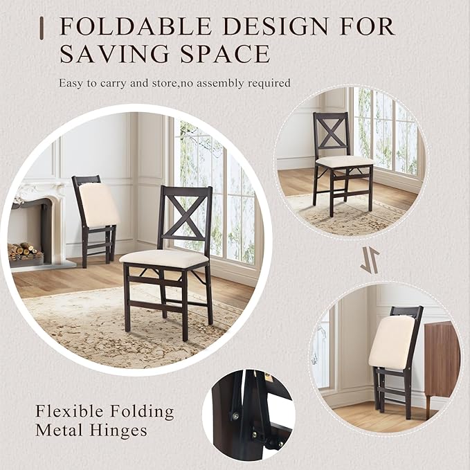 COLAMY 60 Inch Rectangular Kitchen Dining Table for 4, Modern Farmhouse Dining Table Set for 4, Wood Dining Table and Folding Dining Chairs for Kitchen, Dining Room, Restaurant, White/Beige