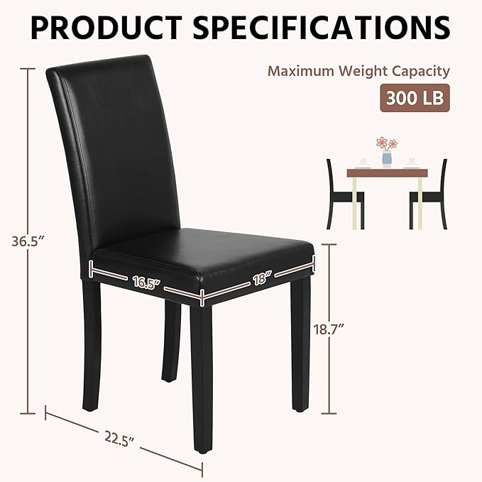Yaheetech Dining Chairs Set of 6 Faux Leather Modern Dining Room Chairs with Rubberwood Legs and Padded Seat for Kitchen/Living Room/Restaurant, Black