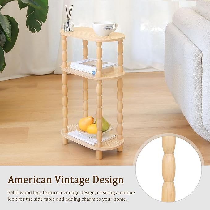 MaxSmeo Narrow End Table, Small Narrow Side Table for Small Space, 3-Tier Skinny End Table Nightstand for Bedroom, Living Room and Office (Natural)