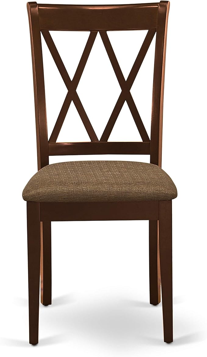 East West Furniture HBCL3-MAH-C 3 Piece Dinette Set for Small Spaces Contains a Round Dining Table with Pedestal and 2 Linen Fabric Dining Room Chairs, 42x42 Inch, Mahogany