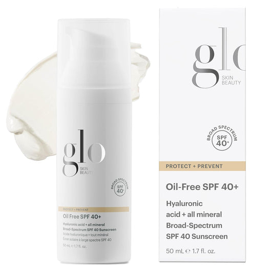 Glo Skin Beauty Oil Free SPF 40+ Hyaluronic Acid Infused All Mineral Sunscreen - Protect Against Sun Damage & Aging Environmental Skin Stressors - Weightless, Invisible Finish