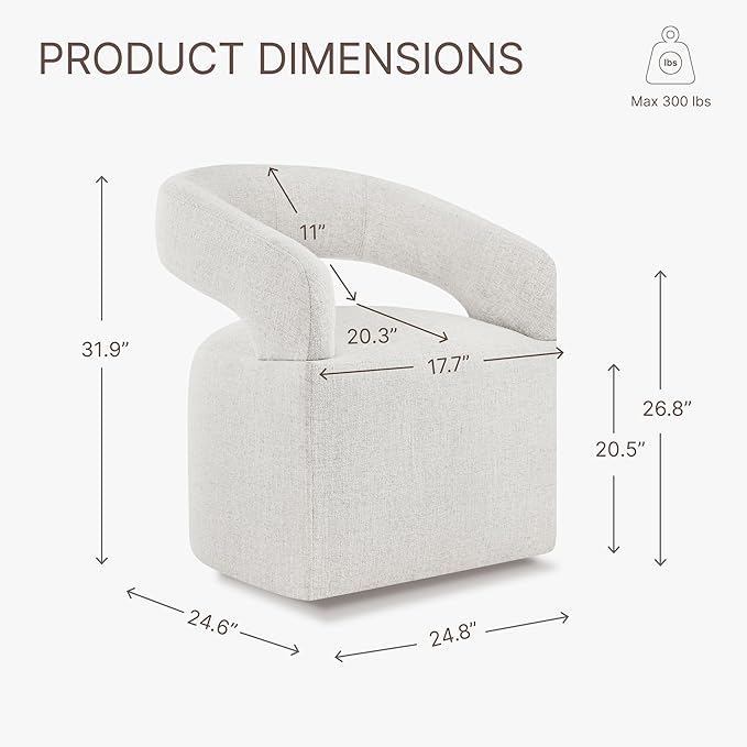 Upholstered Dining Chairs with Casters Modern Barrel Side Armchair with Rollers for Diningroom Bedroom Livingroom Reading Room, Beige, 2PCS