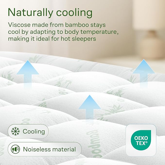 Ultra Soft Twin XL Size Mattress Topper - Viscose Made from Bamboo Pillow Top Mattress Pad for Back Pain Relief - Naturally Cooling for Hot Sleepers, Green
