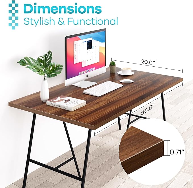 Kaboon Universal Tabletop 36"x20", Solid One-Piece Melamine Table Top, Double L-Desk Floating Desk DIY, Home and Office,Dark Walnut
