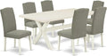 East West Furniture X027EN206-7 7 Piece Dining Room Furniture Set Consist of a Rectangle Dining Table with X-Legs and 6 Dark Shitake Linen Fabric Parsons Chairs, 40x72 Inch, Multi-Color