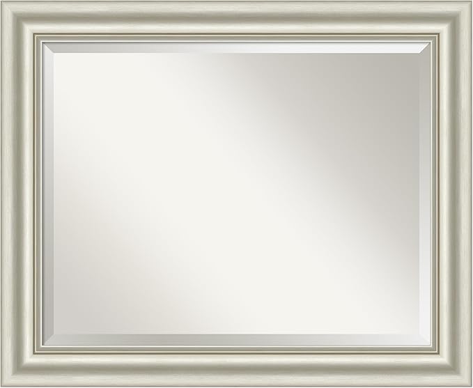 Amanti Art Bathroom Mirror for Over Sink, 28x34 Sophia Silver Rectangle Vanity Mirror, Large Traditional Frame, Hangs Horizonally and Vertically, Bathroom Wall Decor, Beveled Edge
