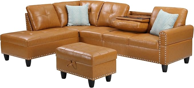 Halibur Sectional Sofa or Couch with Ottoman for Living Room, Apartment, Bedroom, Office