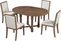 Merax 5-Piece Extendable Dining Table and 4 Upholstered Chairs, Round Oval Dining Table Set for 4, Wood MDF Kitchen Table Set with Removable Leaf for Dining Room, 42" to 58" (Brown)