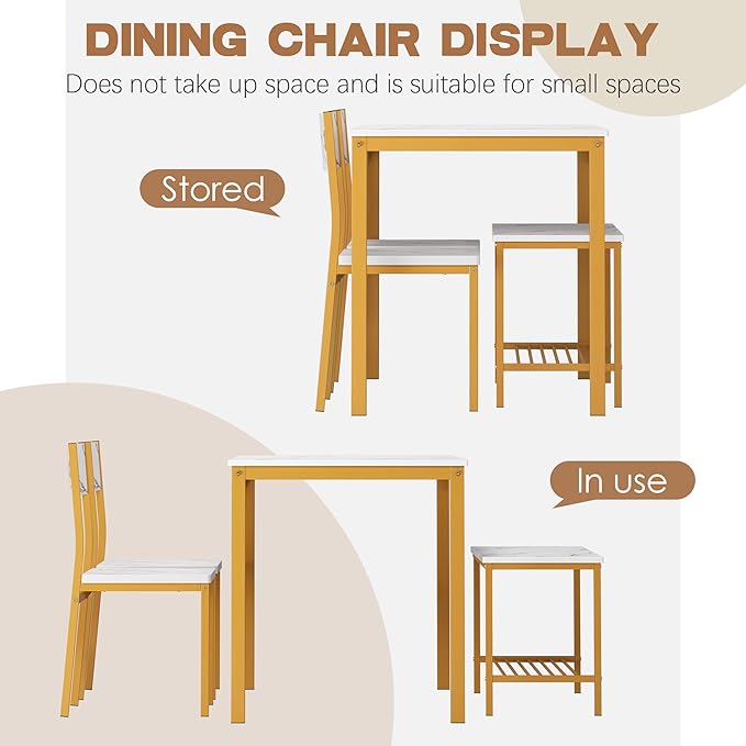 sogesfurniture 4-Piece Bench Style Dining Table Set, 4-Person Space-Saving Dinette for Kitchen，43'' Wood Kitchen Table & Chair Set for Breakfast Nook and Small Space, Glod&White