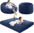 Bean Bag Chairs for Adults - Giant Bean Bag Chair Convertible Bean Bag Bed - Beanbag Chair with Micro Fiber Cover/Furniture Foam Filler - Floor Couch Sofa in Bedroom Dorm Room - Queen Navy Blue