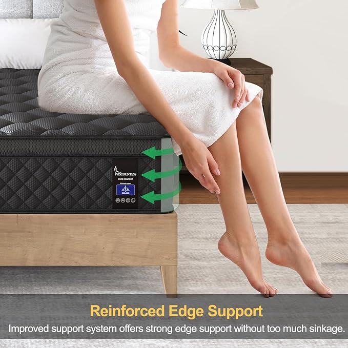 Queen Mattress, 14 Inch Hybrid Mattresses Euro Top Medium Firm for Back & Lumbar Support, 100 Night Trial, Individual Pocket Spring Bed for Motion Isolation & Pressure Relief