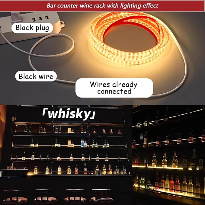 Wall-Mounted Metal Wine Rack with LED Lights 3-Tier Floating Bar Shelves with Wine Glass Rack Large Wine Bottle Display Rack Hanging Shelf, for Home Bar Dining Room Decorative (Black, 120cm/47.2in)