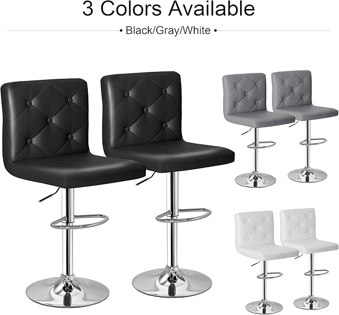 VECELO Adjustable Bar Stools Set of 2, Bar Height Stools for Kitchen Counter