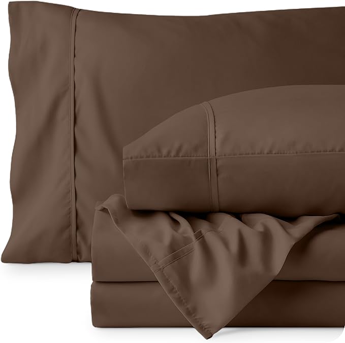 Bare Home Full XL Sheet Set - Luxury 1800 Ultra-Soft Microfiber Extra Long Bed Sheets - Double Brushed - Deep Pockets - Easy Fit - 4 Piece Set - Bedding Sheets & Pillowcases (Full XL, Cocoa)