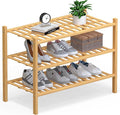 Haddockway Large 3 Tier Bamboo Shoe Rack Storage Organizer,Multifunctional Free Standing Stackable Shoe Shelf with Grid Panel for Closet,Hallway,Entryway,Small Space 27"x12"x21"(Natural, 3-Tier Large)