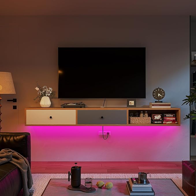 Modern Floating TV Stand with Doors, 55‘’ Wall Mounted Media Console Cabinet Under TV Shelf for Living Room Bedroom, Natural