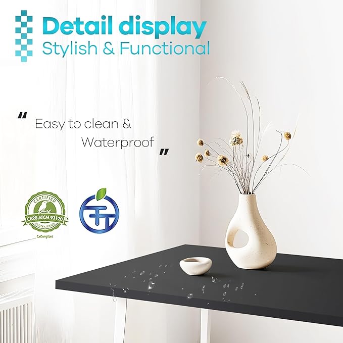 Kaboon 45.67"x23.62" Black Table Top, Solid One-Piece Desktop, Reversible Melamine Countertop, Double Desks, L-Desk DIY