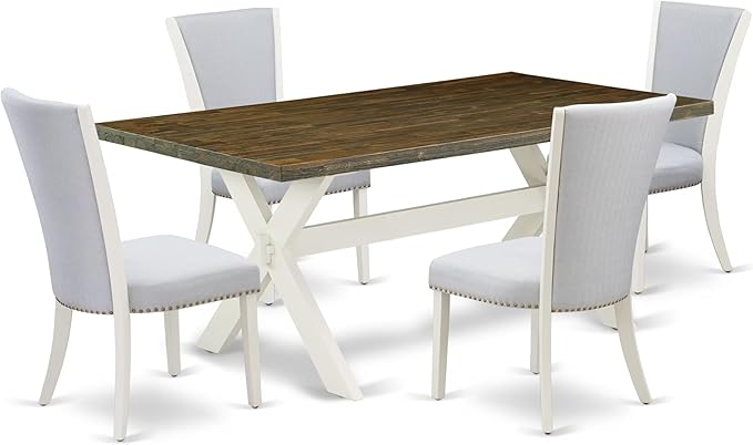 East West Furniture X077VE005-5 5 Piece Dining Room Table Set Includes a Rectangle Kitchen Table with X-Legs and 4 Grey Linen Fabric Parson Dining Chairs, 40x72 Inch, Multi-Color
