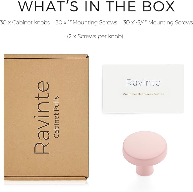 Ravinte 30 Pack Drawer Pulls 1-1/4 Inch Kitchen Cabinet Knobs Solid Round Dresser Drawer Knobs Pink Dresser Knobs Drawer Knobs Simple Cabinet Hardware for Cupboard Drawer Pulls