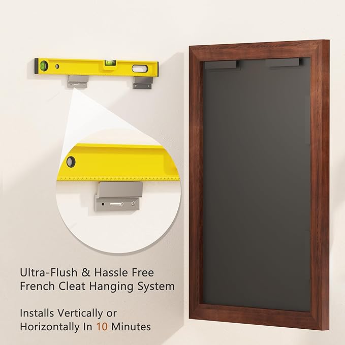 VocalStar Rustic Wood Framed Mirror 48 x 32 Inch, Natural Dark Brown Wooden Rectangle Bathroom Vanity Wall Mirror for Farmhouse Boho Decor, 1/4-inch Shatterproof Glass | Waterproof