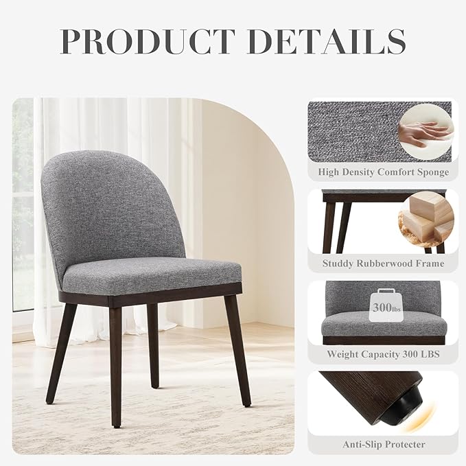 COLAMY Upholstered Dining Chairs Set of 2, Wooden Kitchen Chairs with Open Back, Modern Dining Room Chairs with Wood Frame, Dinner Side Chairs for Dining Room Kitchen Restaurant, Dark Grey