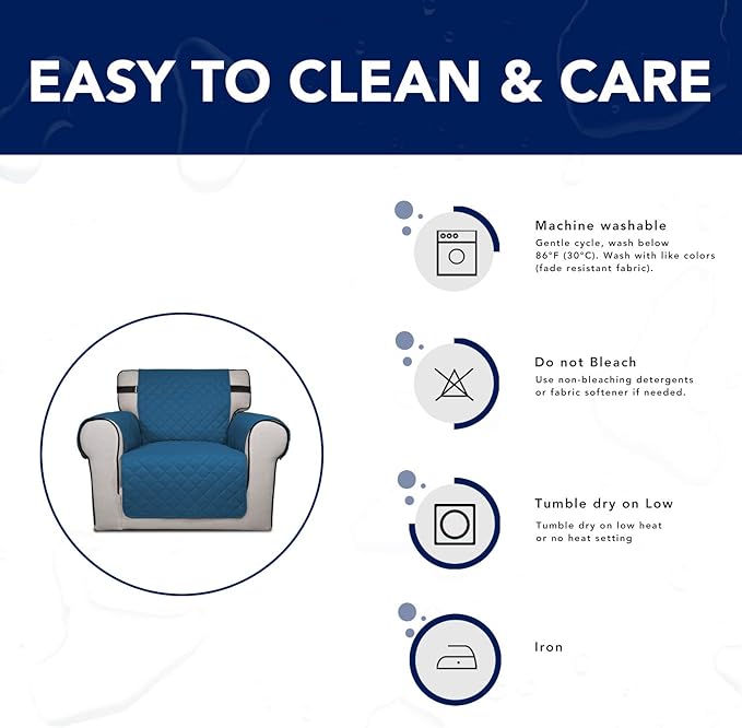 PureFit Reversible Sofa Cover Water Resistant Chair Couch Cover, Machine Washable Furniture Cover with Non-Slip Foam and Adjustable Strap for Dogs, Pets (Chair, Peacock Blue/Ivory)