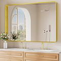 Koonmi Gold Wall Mirror for Bathroom, 36x55 Inch Matte Deep Framed Rounded Rectangle Vanity Mirror for Farmhouse Living Room, Tempered Glass, Anti-Rust, Vertically or Horizontally