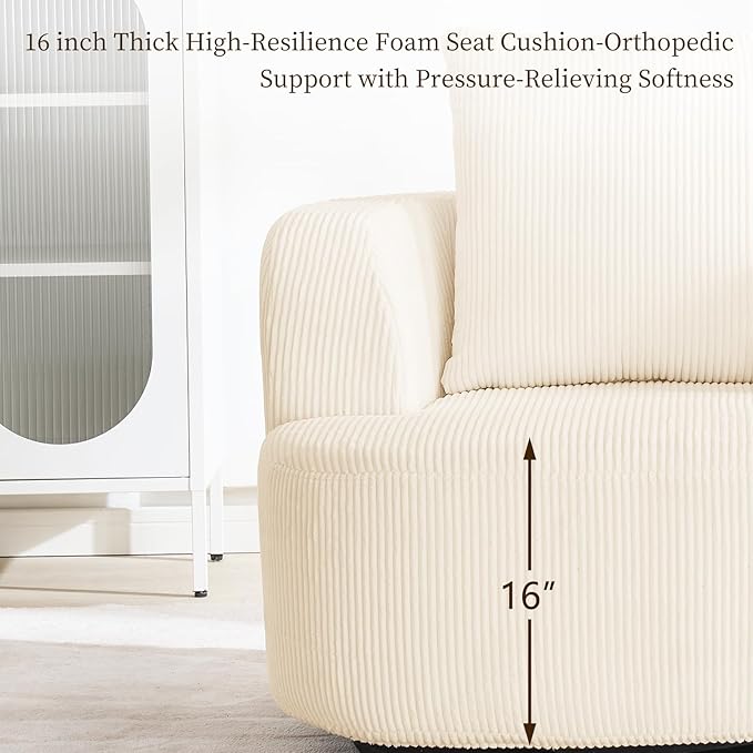 Furnimart 360° Swivel Barrel Accent Chair, Round Upholstered Comfy Lounge Chair, 34“ Corduroy High-Resilienc Foam Single Sofa, No Assembly Wide Seat for Living Room, Bedroom, Apartment (Beige)
