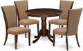 East West Furniture ANVE5-MAH-47 5 Piece Kitchen Table & Chairs Set Includes a Round Dining Room Table with Pedestal and 4 Light Sable Linen Fabric Parsons Chairs, 36x36 Inch, Linen White