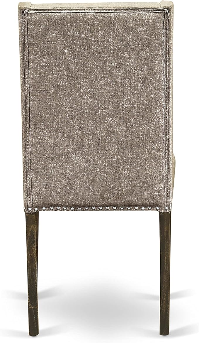East West Furniture X777FL716-7 7 Piece Dining Room Table Set Consist of a Rectangle Dining Table with X-Legs and 6 Dark Khaki Linen Fabric Upholstered Chairs, 40x72 Inch, Multi-Color