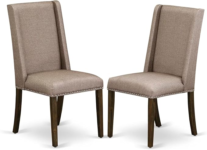 East West Furniture X727FL716-5 5 Piece Dining Set Includes a Rectangle Dining Room Table with X-Legs and 4 Dark Khaki Linen Fabric Upholstered Parson Chairs, 40x72 Inch, Multi-Color
