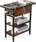 Modern End Table with Charging Station, Narrow Side Table with USB Ports & Outlets, Flip-Top Nightstand with Storage Shelf, Small Bedside Table for Living Room, Bedroom, Small Space,Rustic Brown